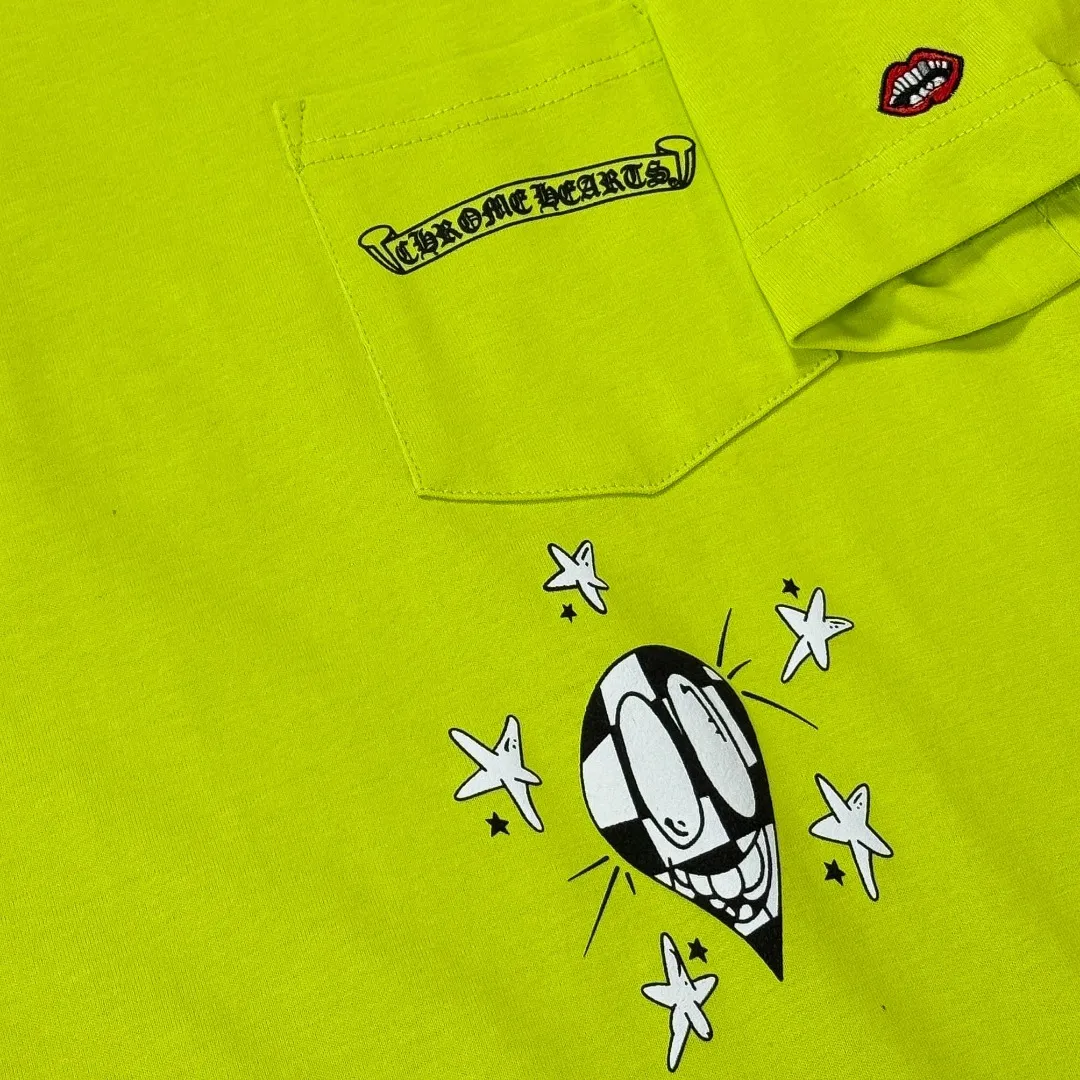 P180 Chrome Hearts 25 high version fabrics made of 300g high-density cotton, no deformation, no shrinkage, complete with three labels, same style for men and women, process: sleeve embroidery + digital printing, color: white, black, fluorescent green, SIZE: S-XL